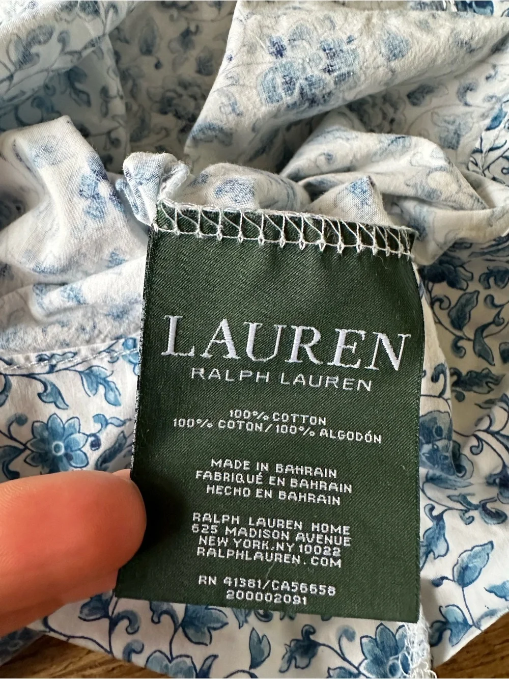 LAUREN Ralph Lauren 100% Cotton Pillow Cases Blue Floral